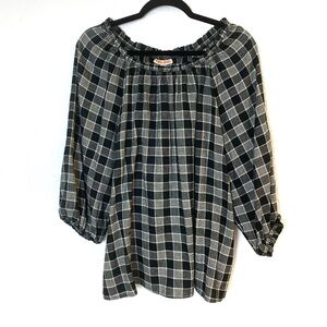 Knox Rose Black Plaid Peasant Top XL